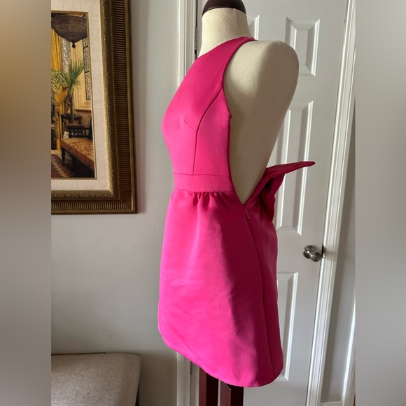 Kate Spade Satin Faille Bow Back Mini Dress, Size 00 in Cabaret Pink - Picture 2 of 11
